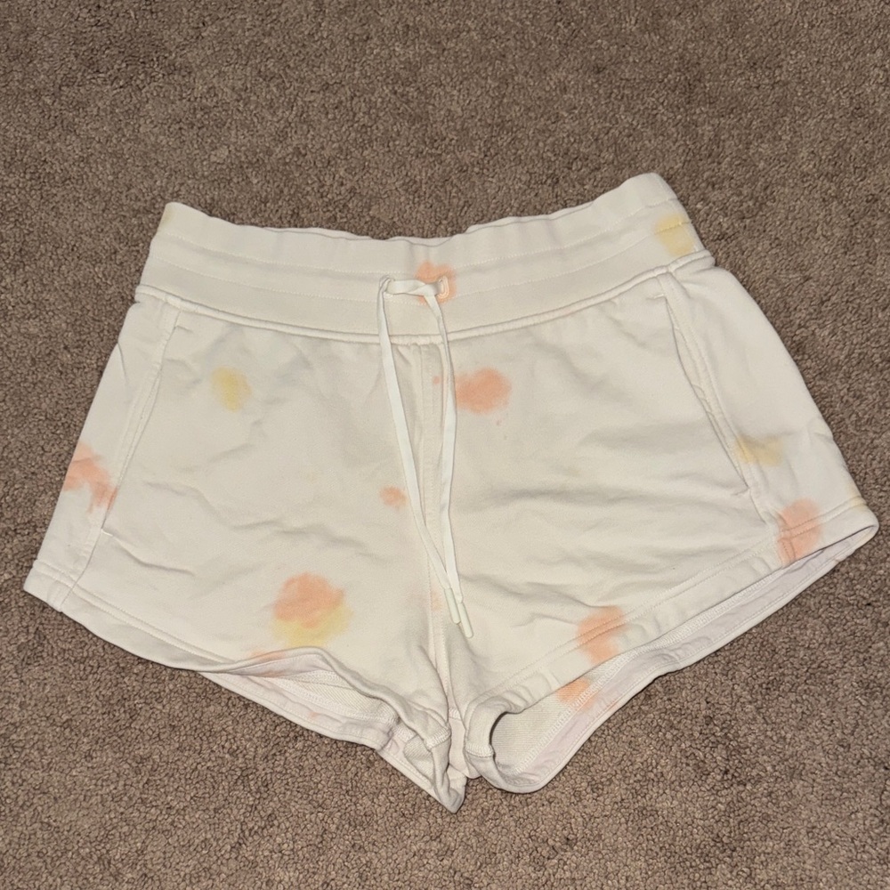 lululemon athletica White and Orange Tie-Dye Athletic Shorts